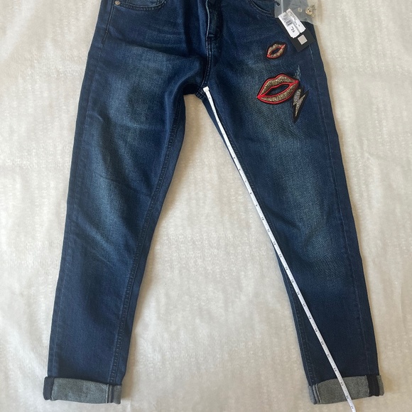 Atos Lombardini Denim Embellished Lips Casual Dark Blue  Jeans Denim Pants 26 - Picture 2 of 10